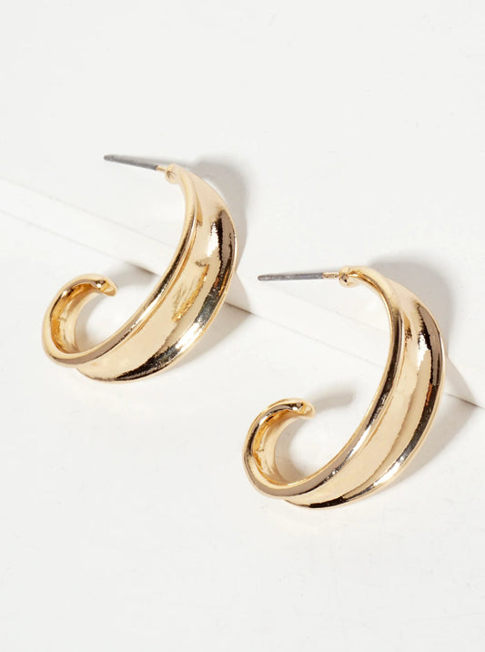 Polished Metal 25mm Organic Open Hoop Earrings
