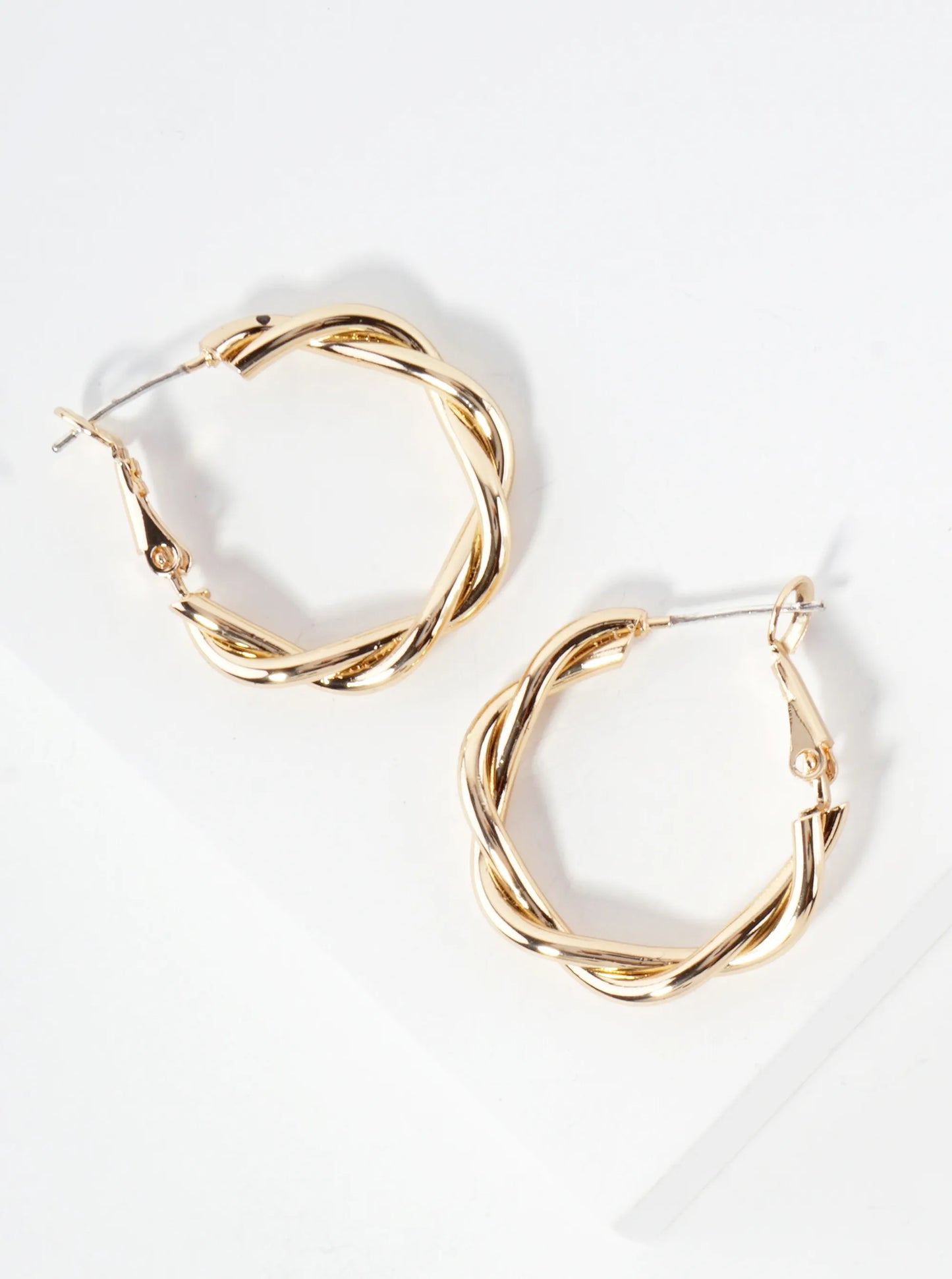 Polished Metal 25mm Twist Omega-Back Hoop Earrings