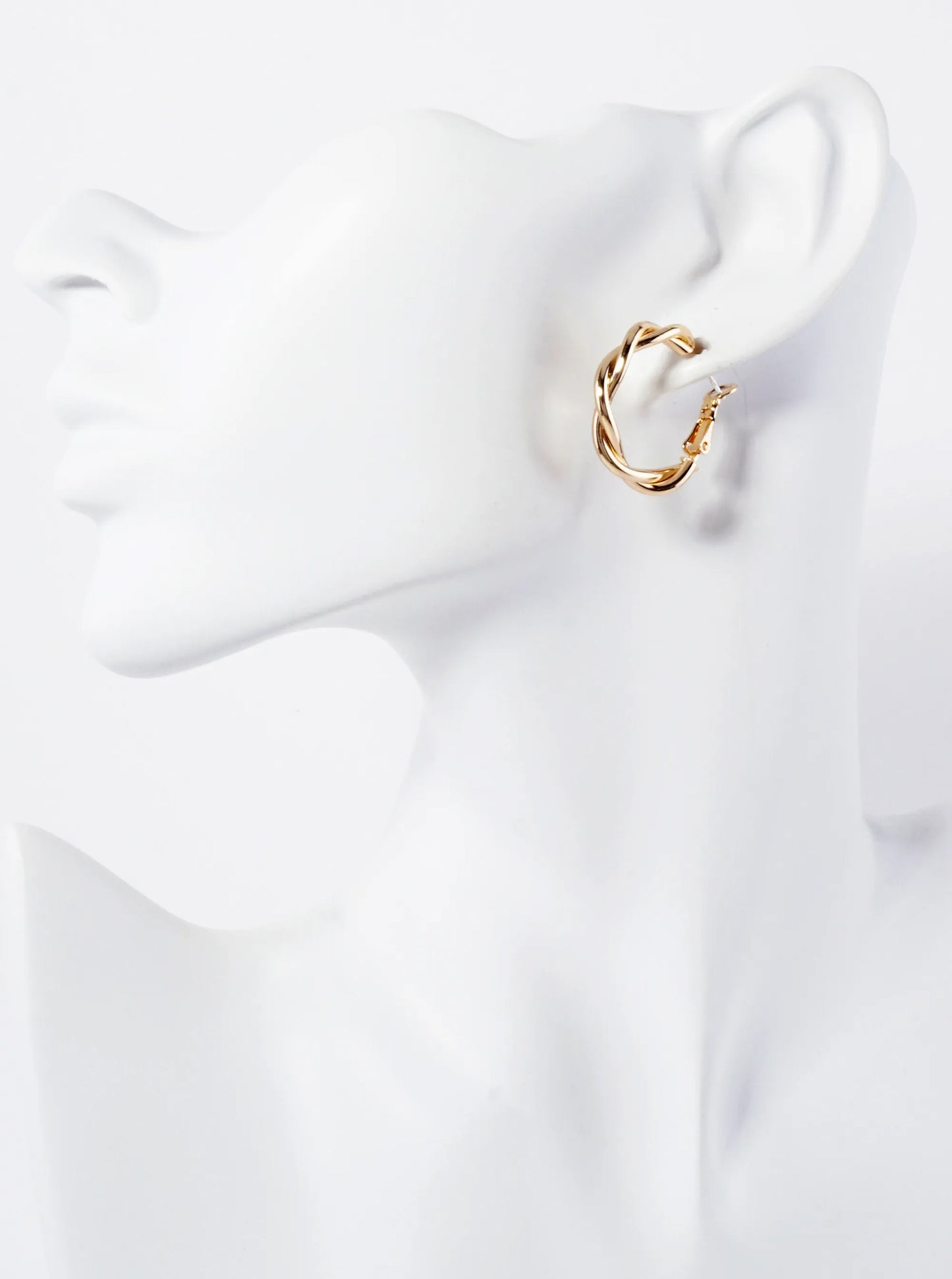 Polished Metal 25mm Twist Omega-Back Hoop Earrings