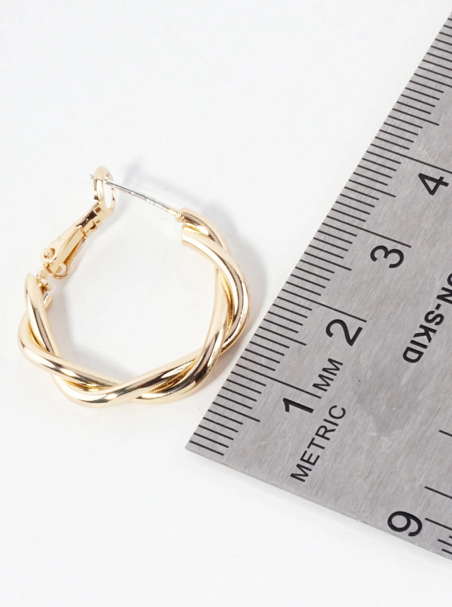 Polished Metal 25mm Twist Omega-Back Hoop Earrings