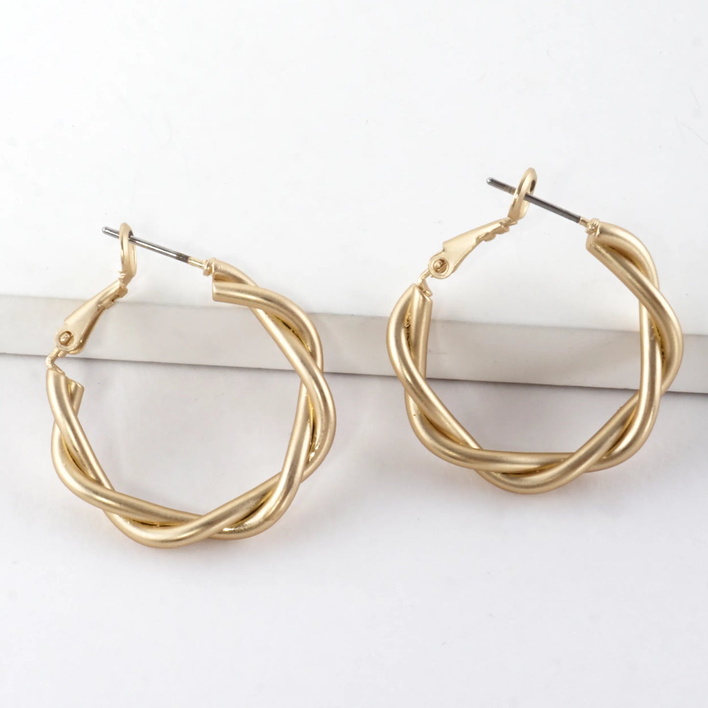 Polished Metal 25mm Twist Omega-Back Hoop Earrings