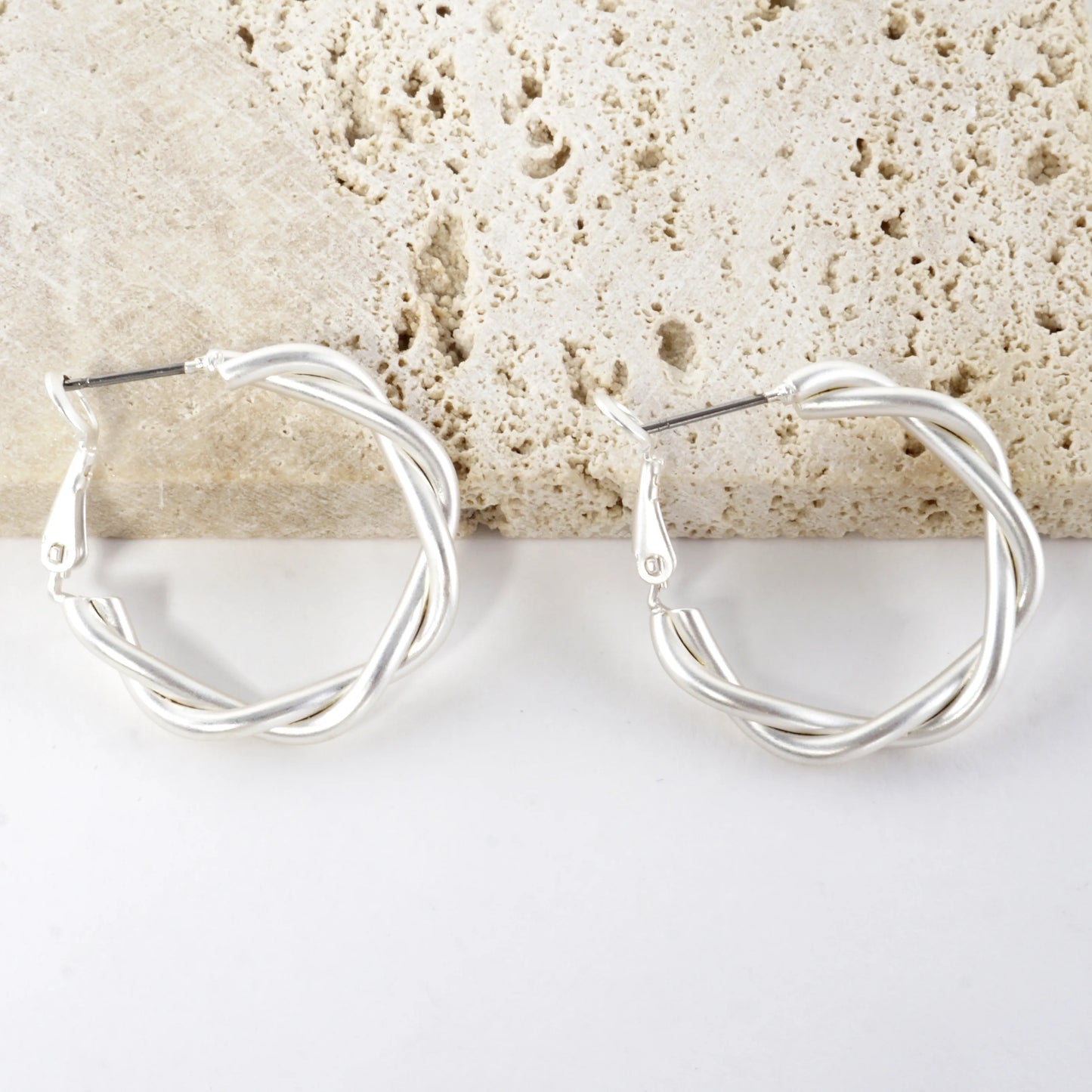 Polished Metal 25mm Twist Omega-Back Hoop Earrings