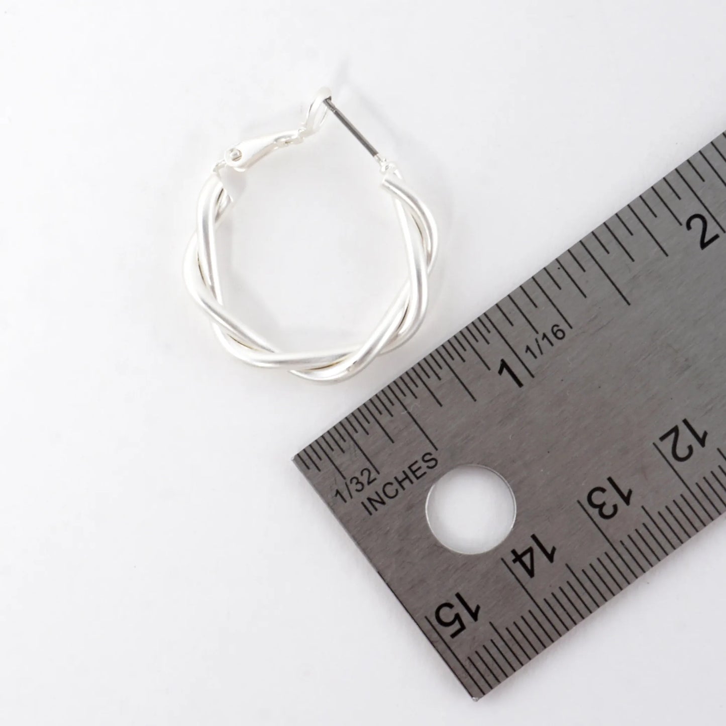 Polished Metal 25mm Twist Omega-Back Hoop Earrings