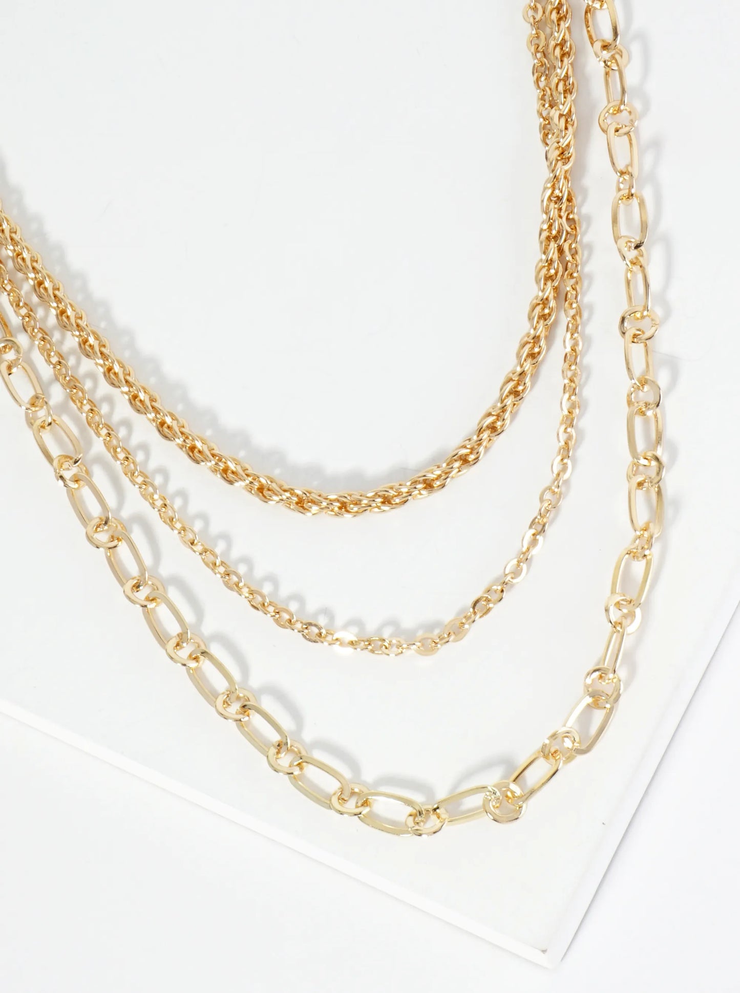Polished Metal 3-Layer Chain Necklace
