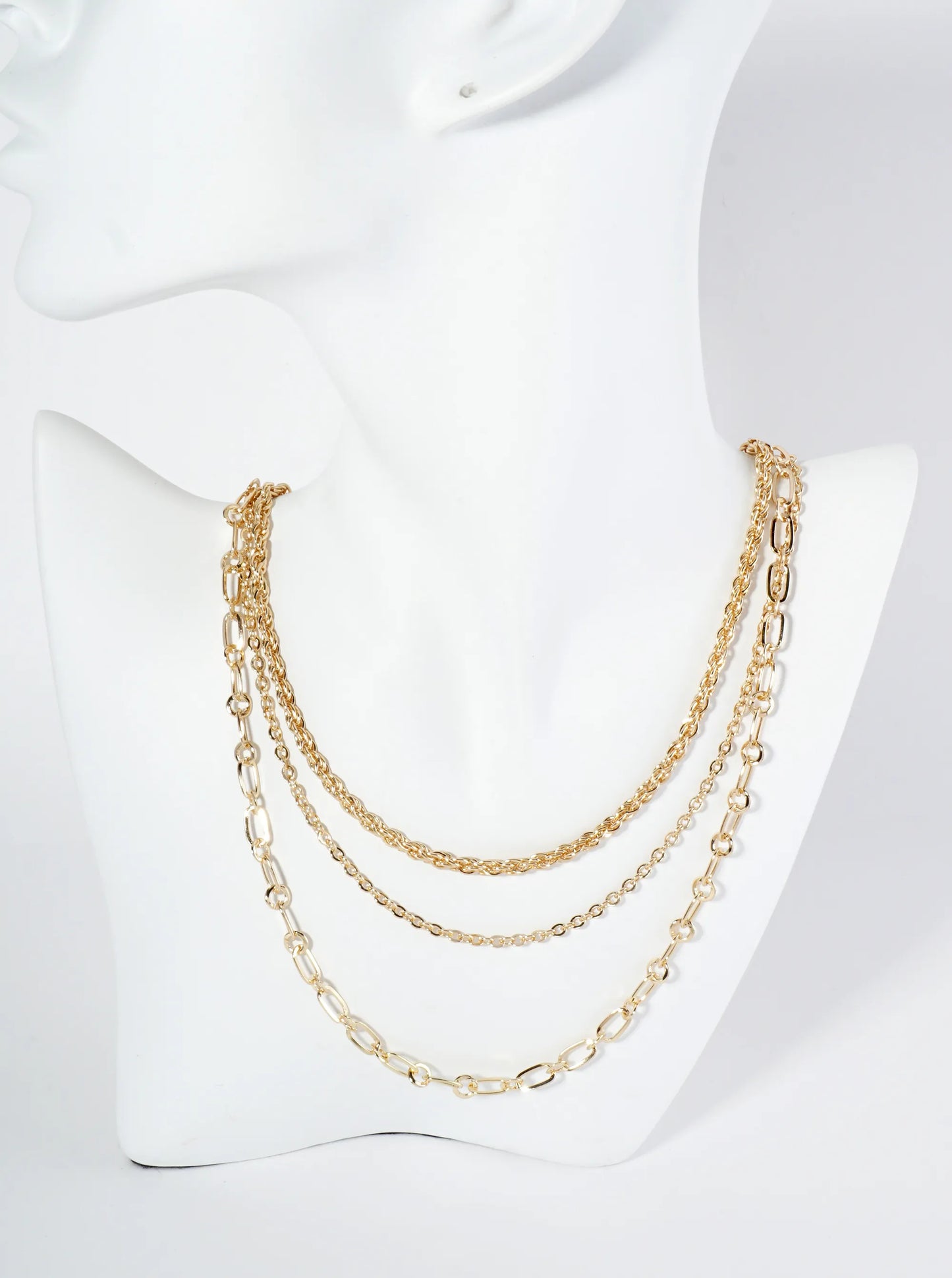 Polished Metal 3-Layer Chain Necklace