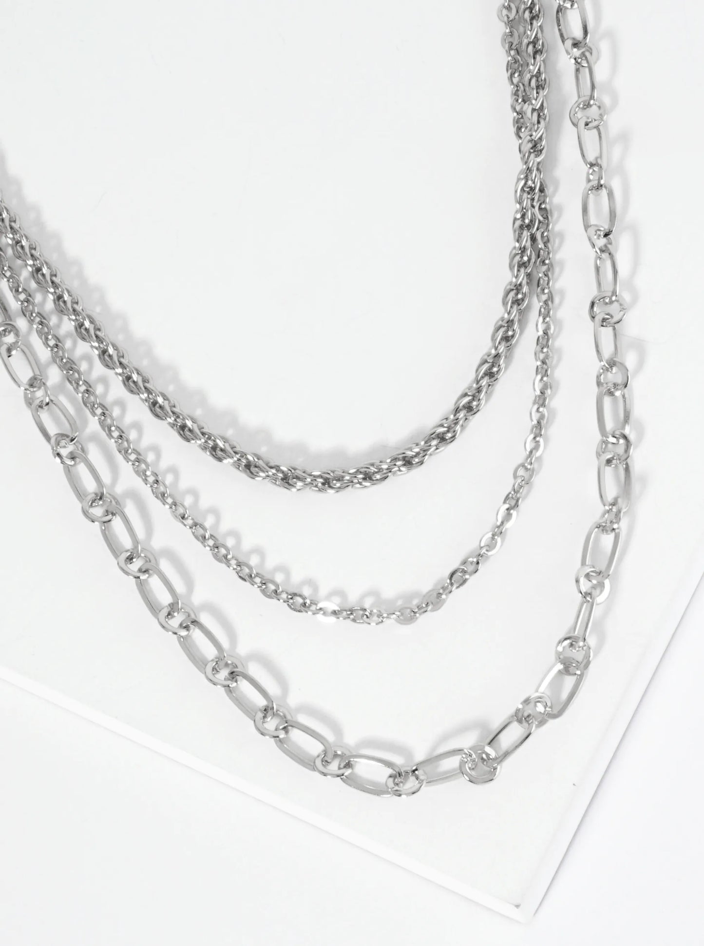Polished Metal 3-Layer Chain Necklace
