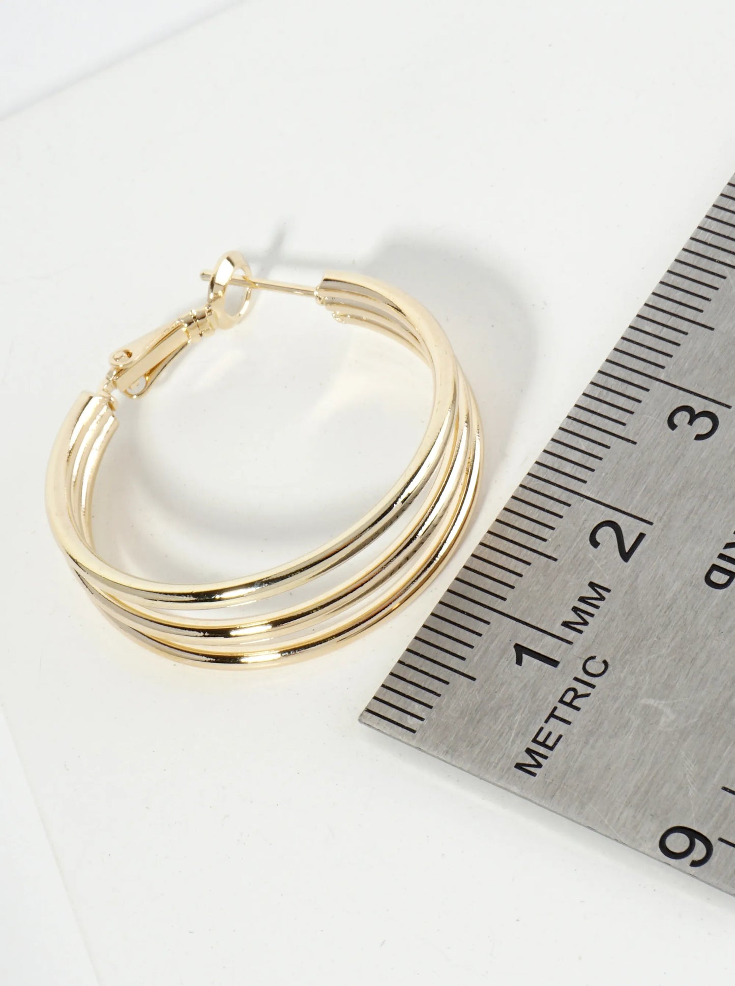 Polished Metal 30mm 3-Layer Latch Back Hoop Earrings