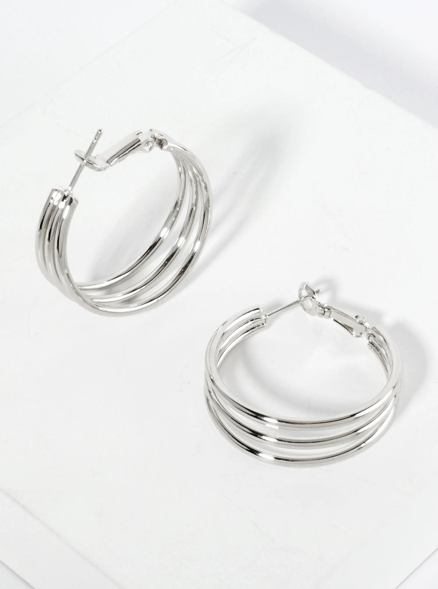 Polished Metal 30mm 3-Layer Latch Back Hoop Earrings