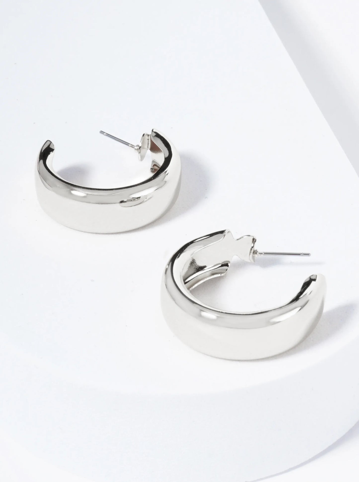 Polished Metal 30mm Chunky Wide Hoop Earrings