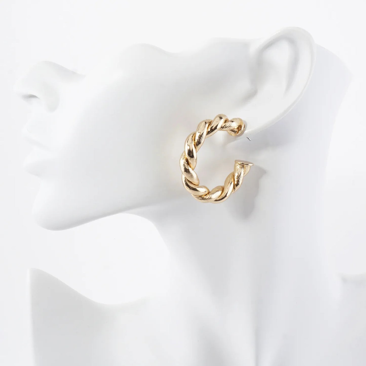 Polished Metal 35mm Twist Push-Back Hoop Earrings