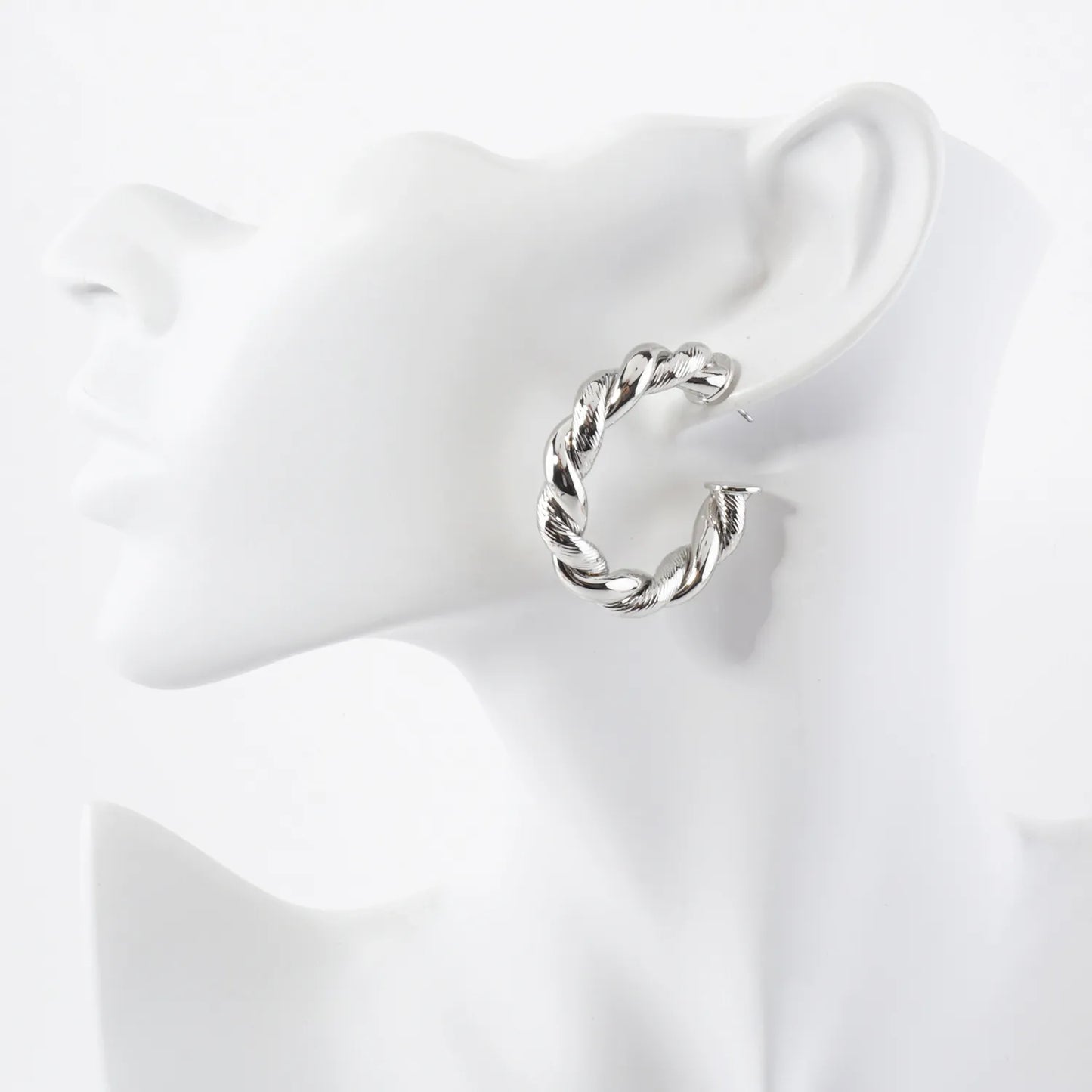 Polished Metal 35mm Twist Push-Back Hoop Earrings