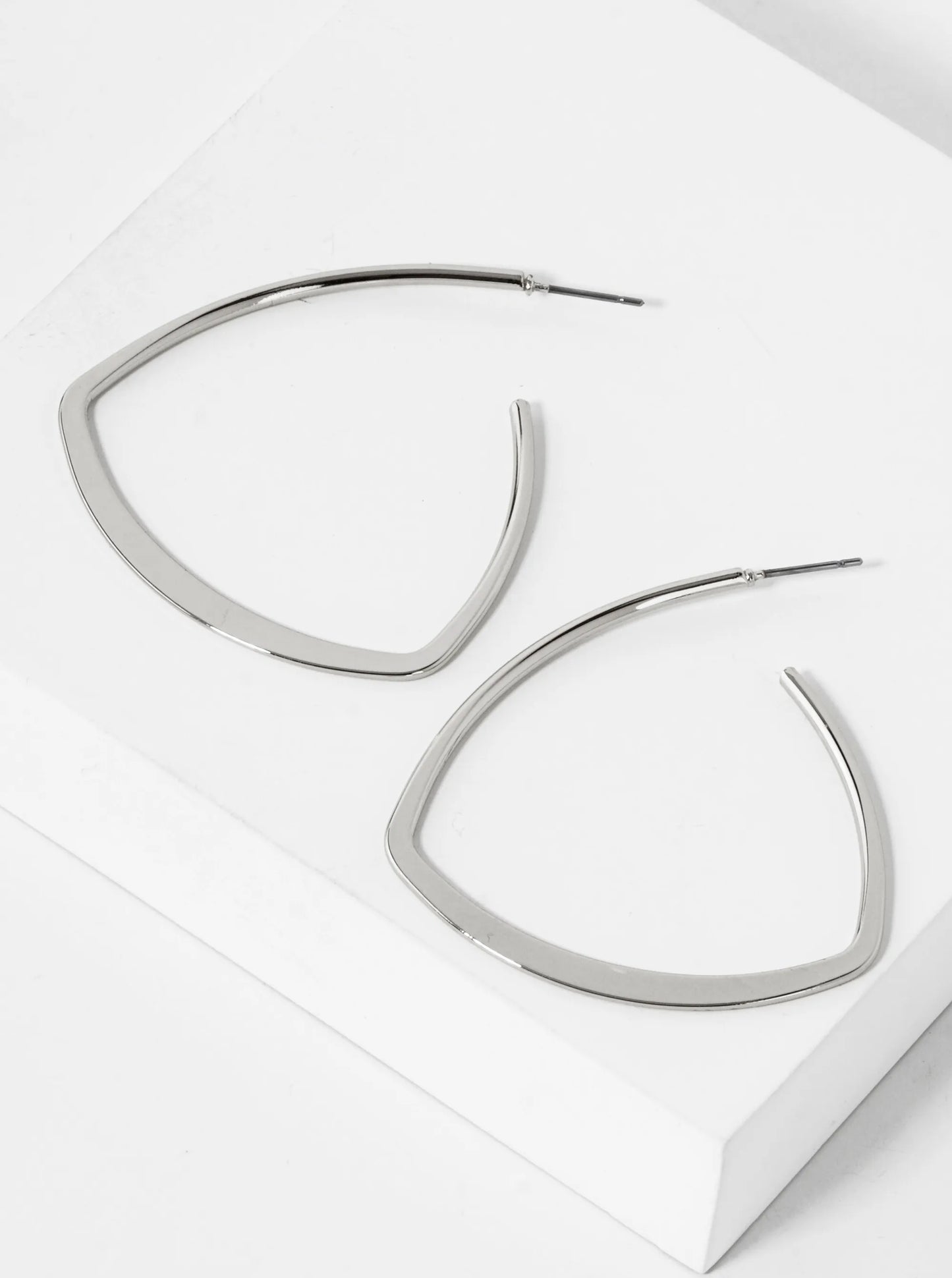 Polished Metal 45mm Flat Tapered Edgy Hoop Earrings