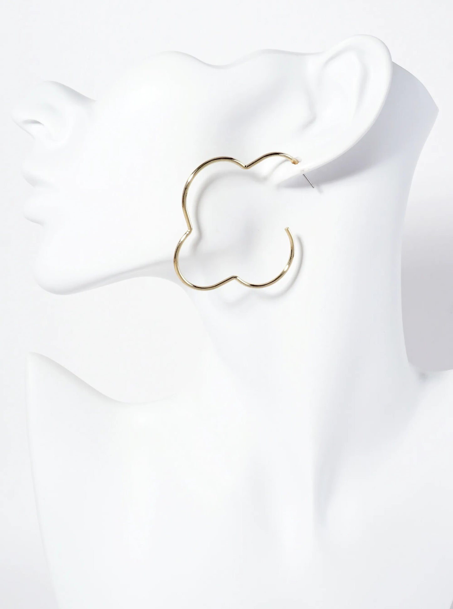 Polished Metal 55mm Quatrefoil Open Hoop Earrings