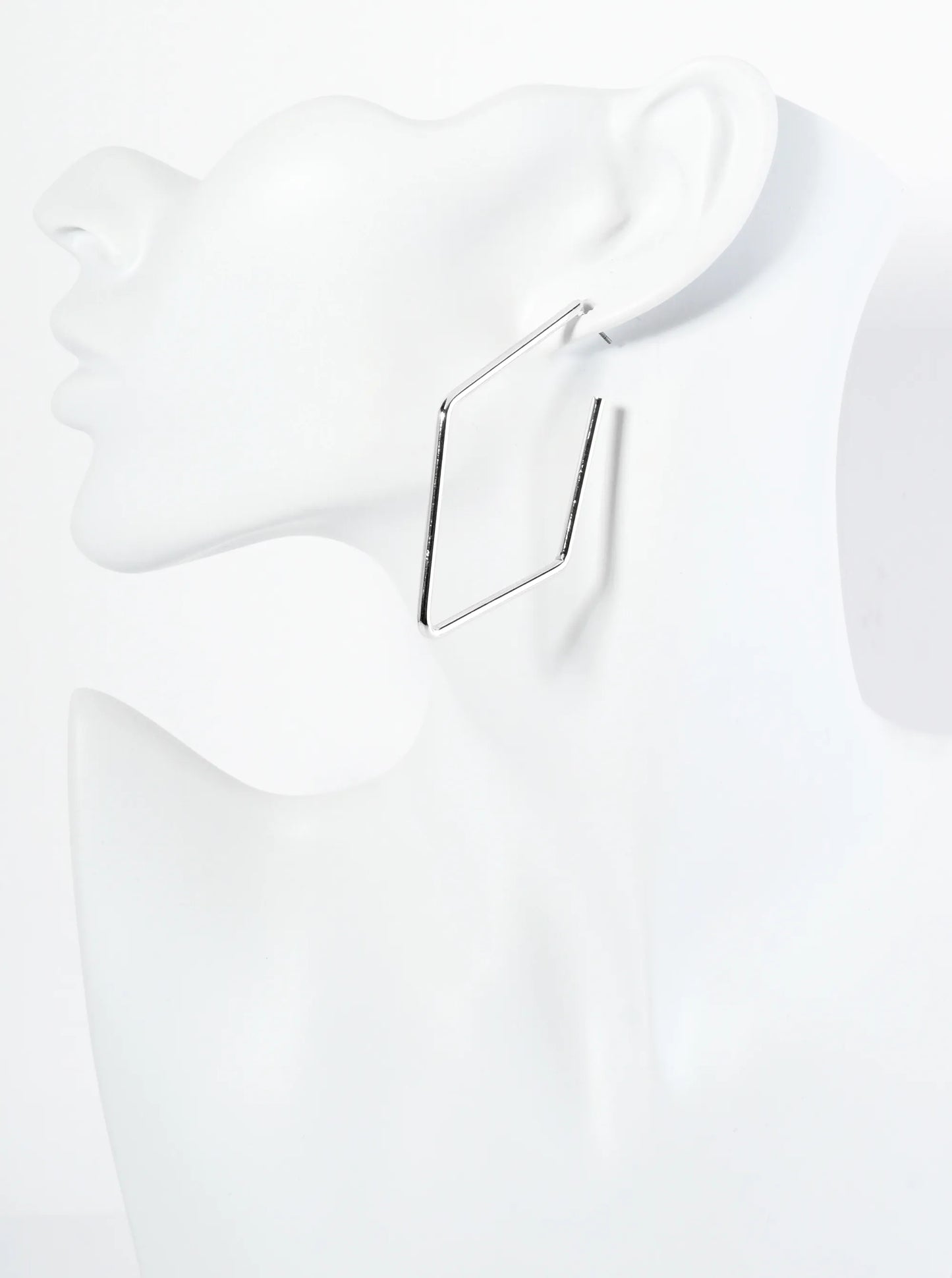 Polished Metal 60mm Diamond Shape Hoop Earrings