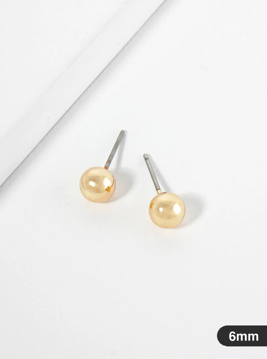 Polished Metal 6mm Brass Ball Stud Earrings