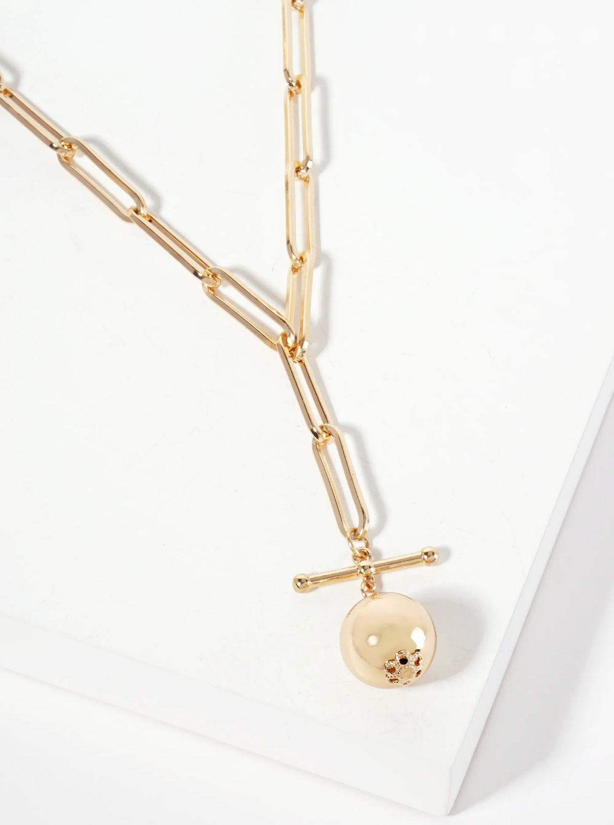 Polished Metal Ball Pendant Paperclip Chain Necklace