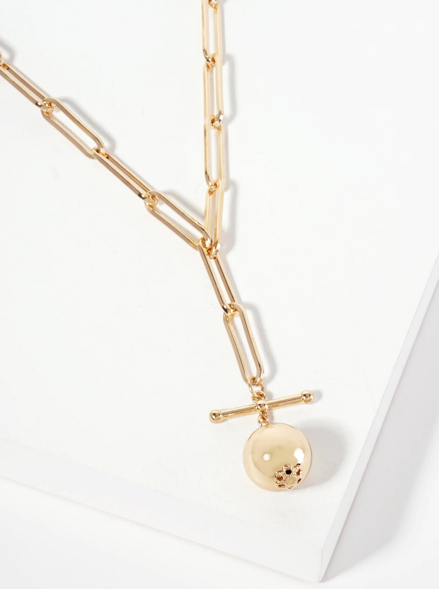 Polished Metal Ball Pendant Paperclip Chain Necklace