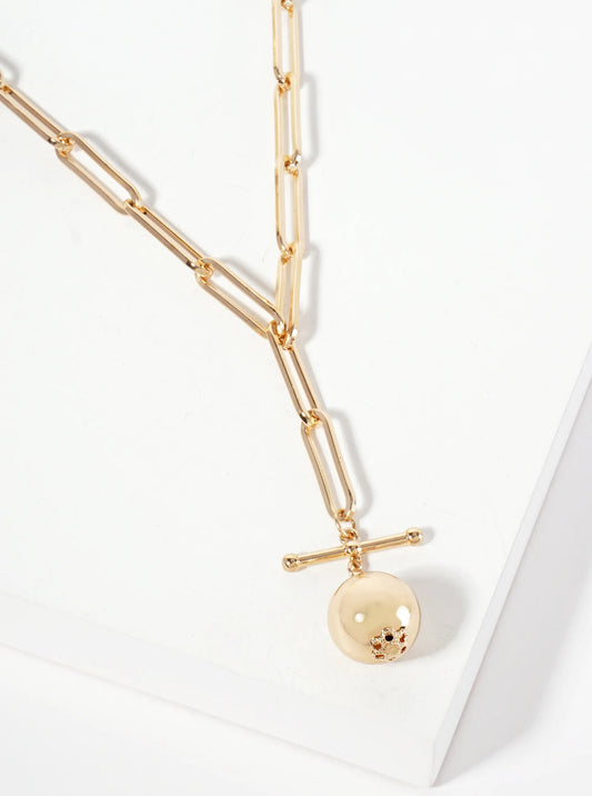 Polished Metal Ball Pendant Paperclip Chain Necklace