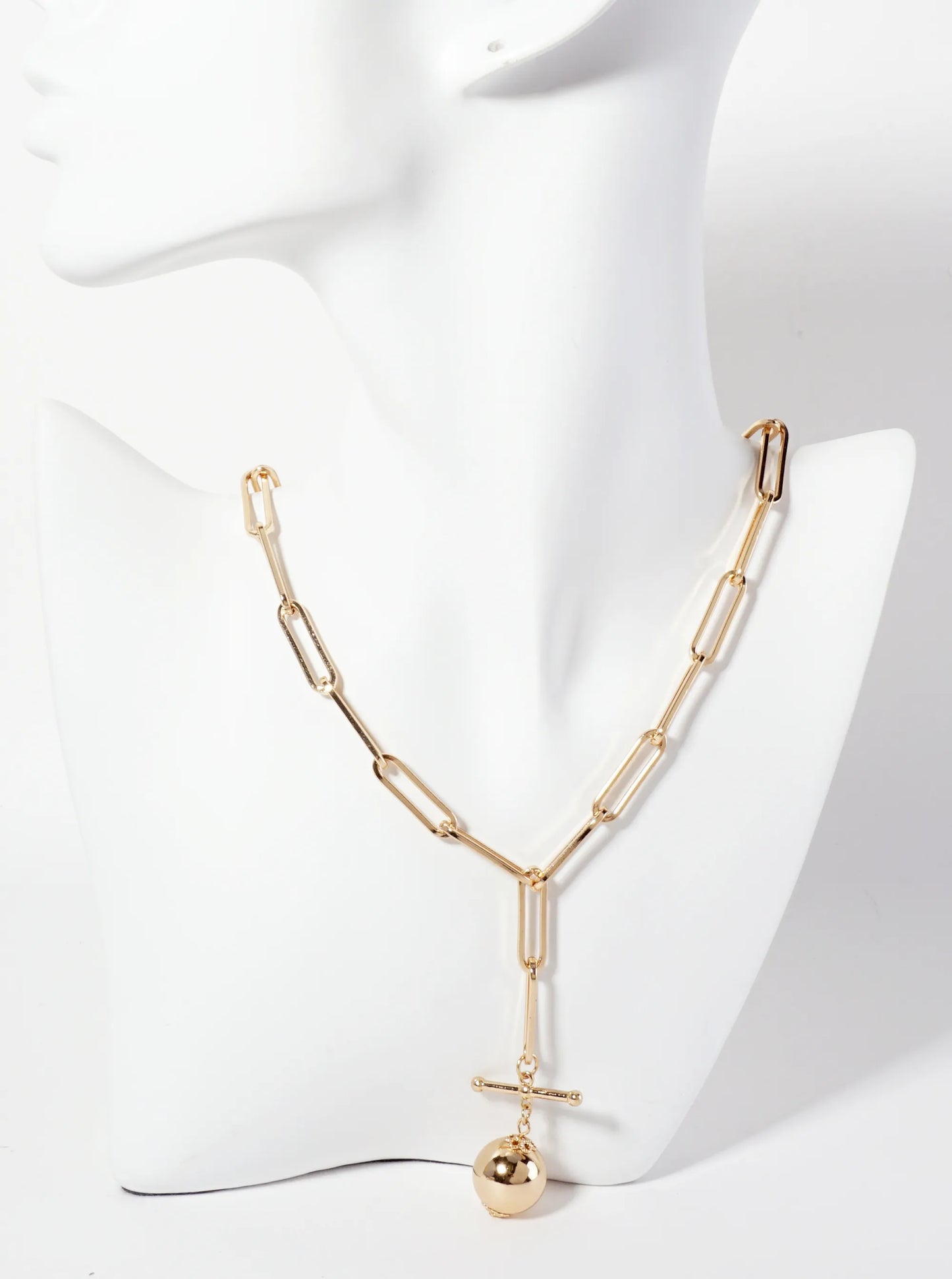 Polished Metal Ball Pendant Paperclip Chain Necklace