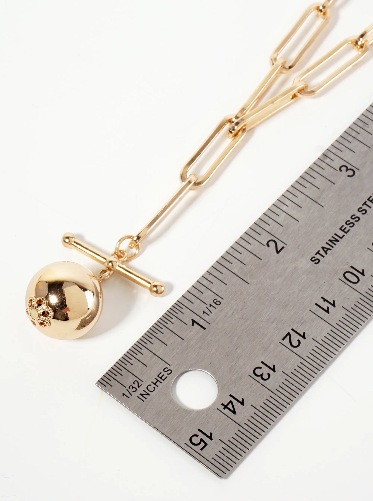 Polished Metal Ball Pendant Paperclip Chain Necklace