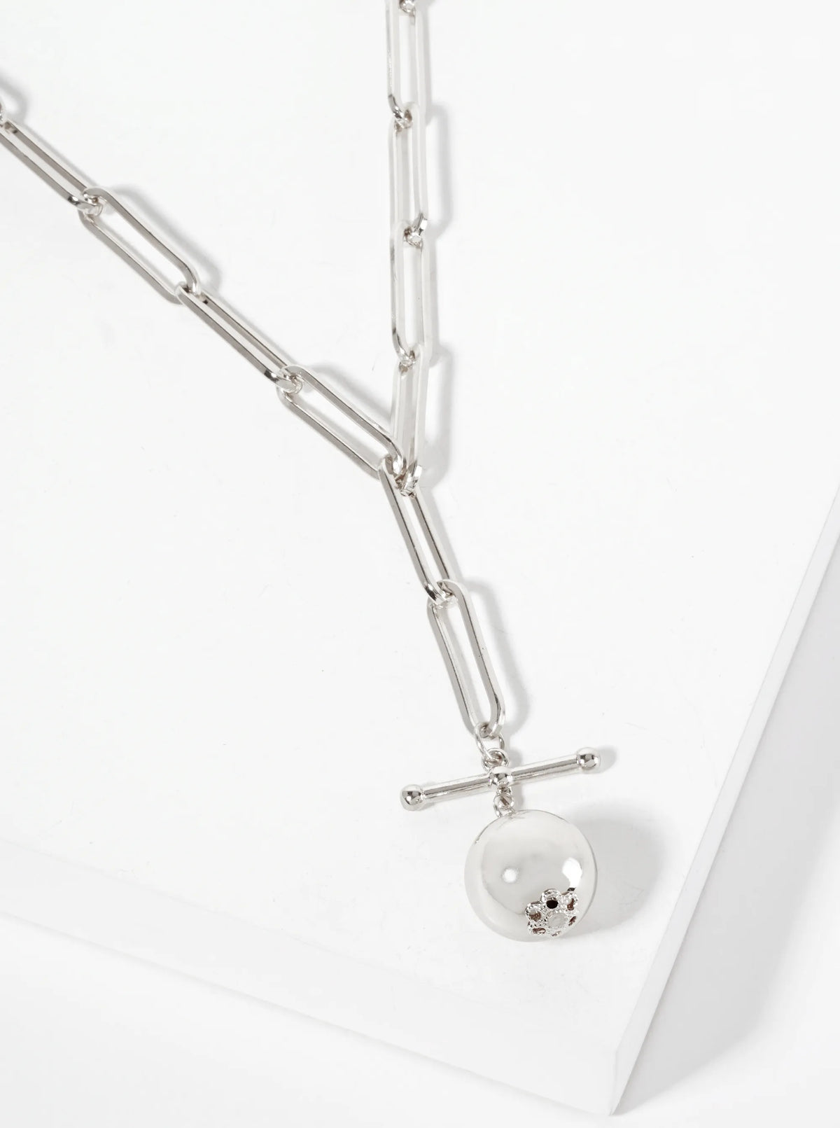 Polished Metal Ball Pendant Paperclip Chain Necklace