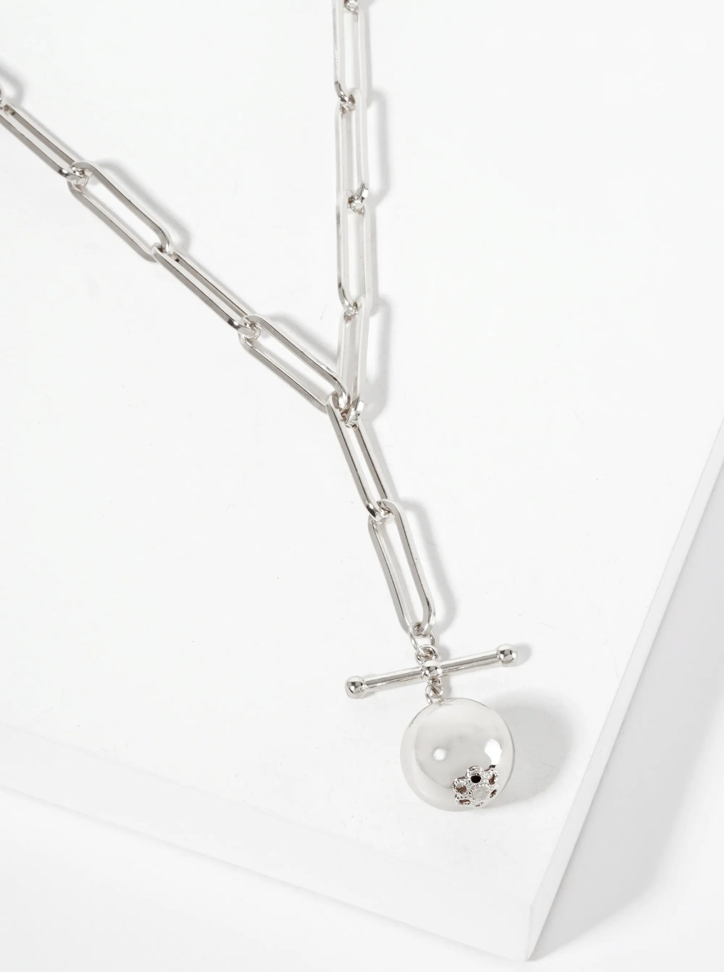 Polished Metal Ball Pendant Paperclip Chain Necklace