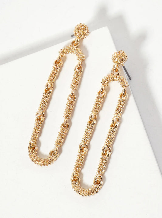 Polished Metal Ball-Texture Oval-Shaped Dangle Earrings