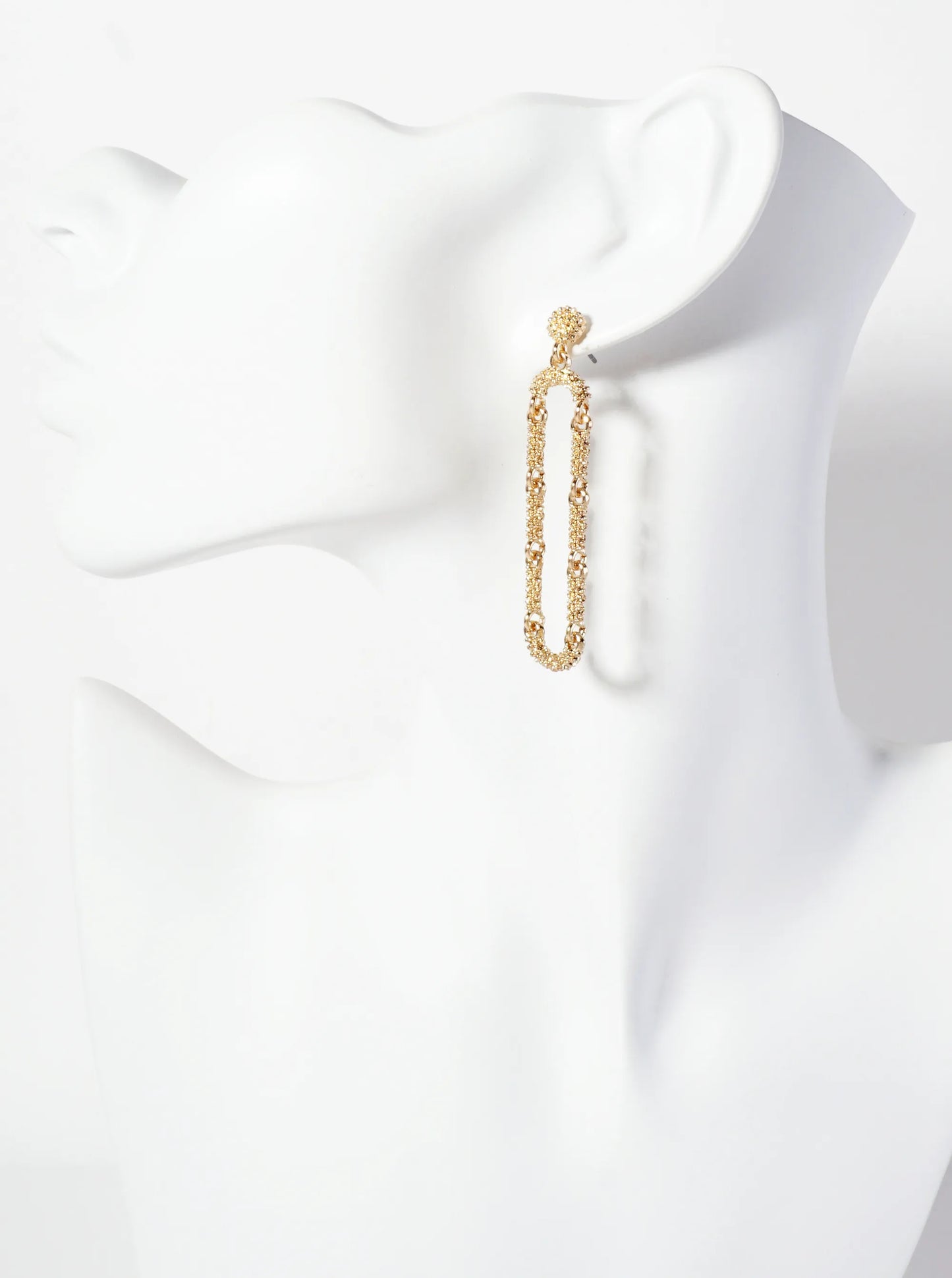 Polished Metal Ball-Texture Oval-Shaped Dangle Earrings