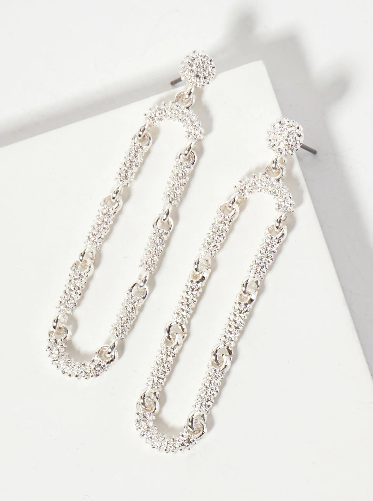 Polished Metal Ball-Texture Oval-Shaped Dangle Earrings