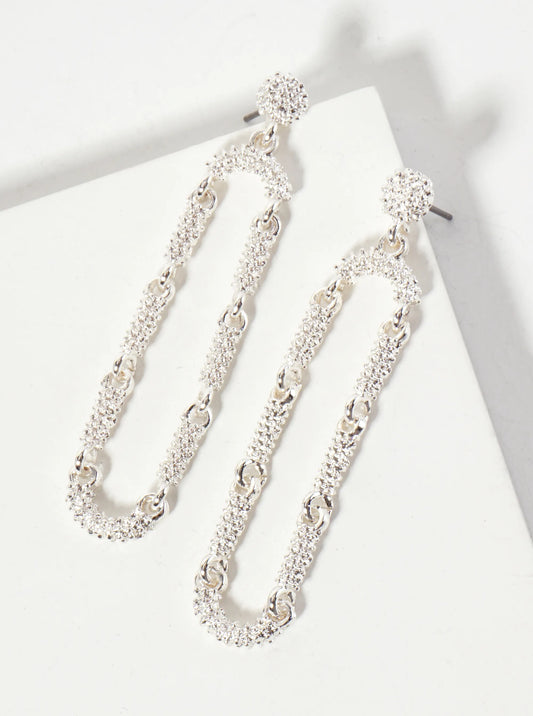 Polished Metal Ball-Texture Oval-Shaped Dangle Earrings