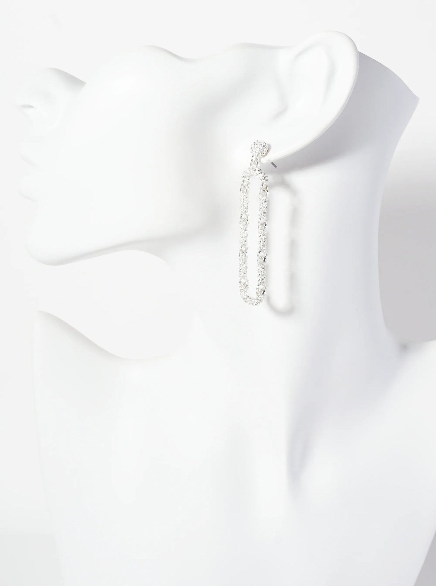 Polished Metal Ball-Texture Oval-Shaped Dangle Earrings