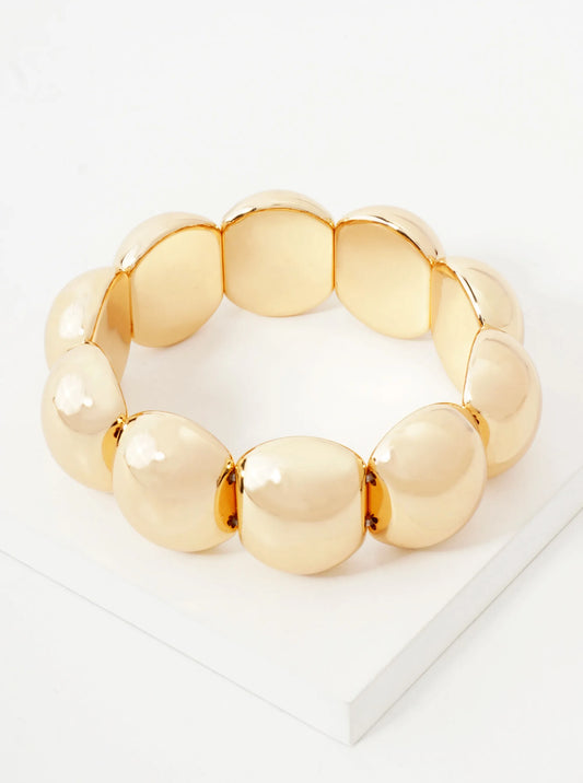 Polished Metal Big Hollow Ball Beaded Bold Stretch Bracelet