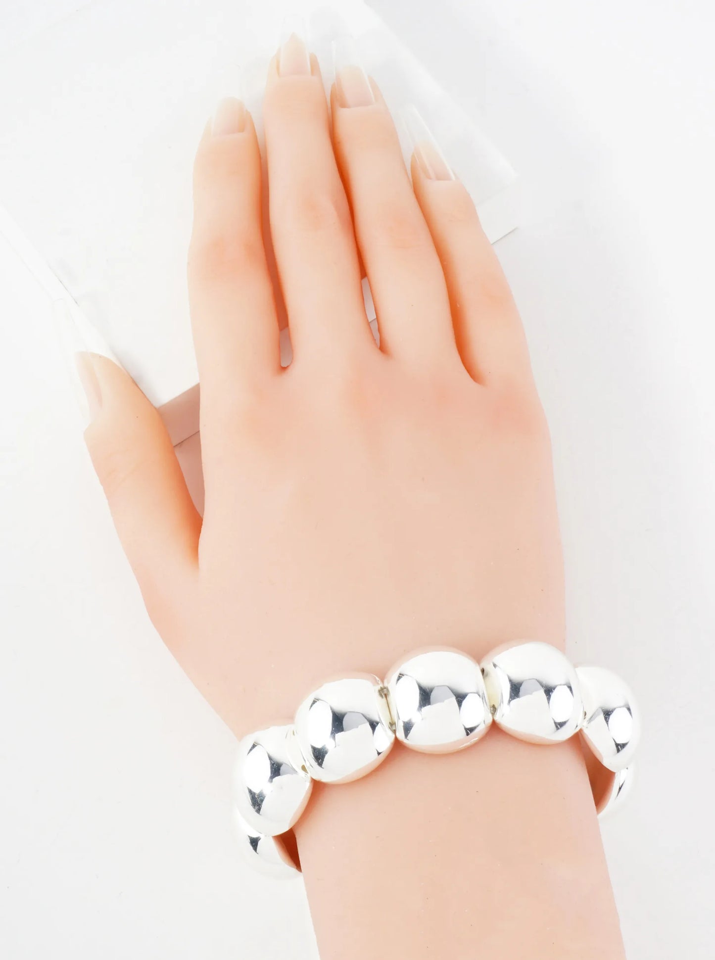Polished Metal Big Hollow Ball Beaded Bold Stretch Bracelet