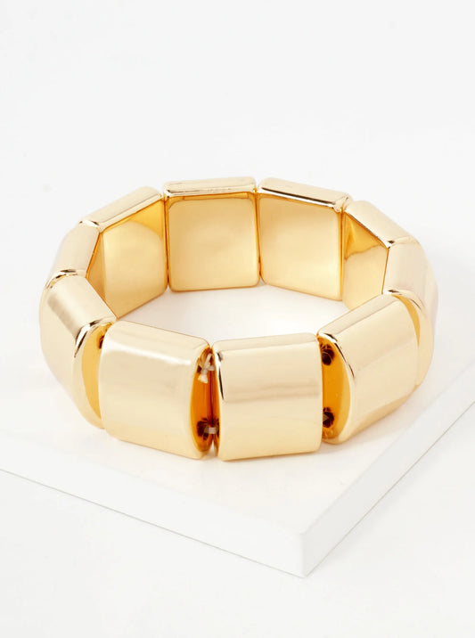 Polished Metal Big Hollow Square Beaded Bold Stretch Bracelet