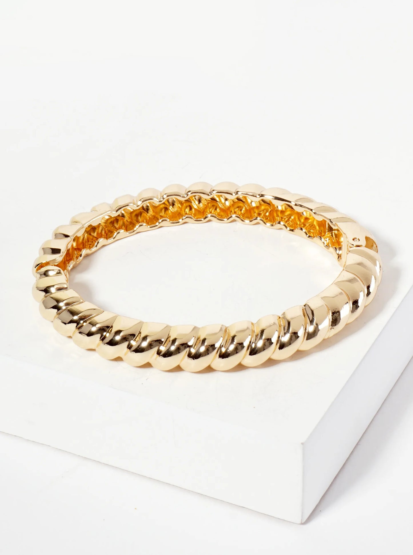 Polished Metal Braided Chunky Hinged Bangle Bracelet