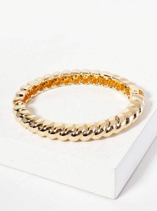 Polished Metal Braided Chunky Hinged Bangle Bracelet