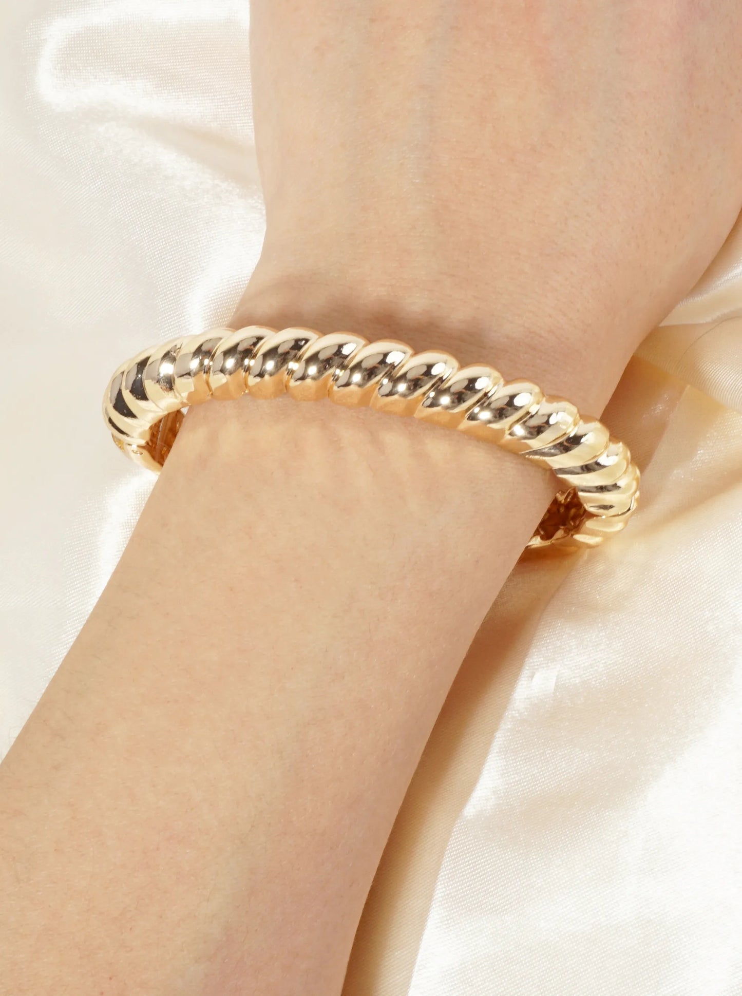Polished Metal Braided Chunky Hinged Bangle Bracelet