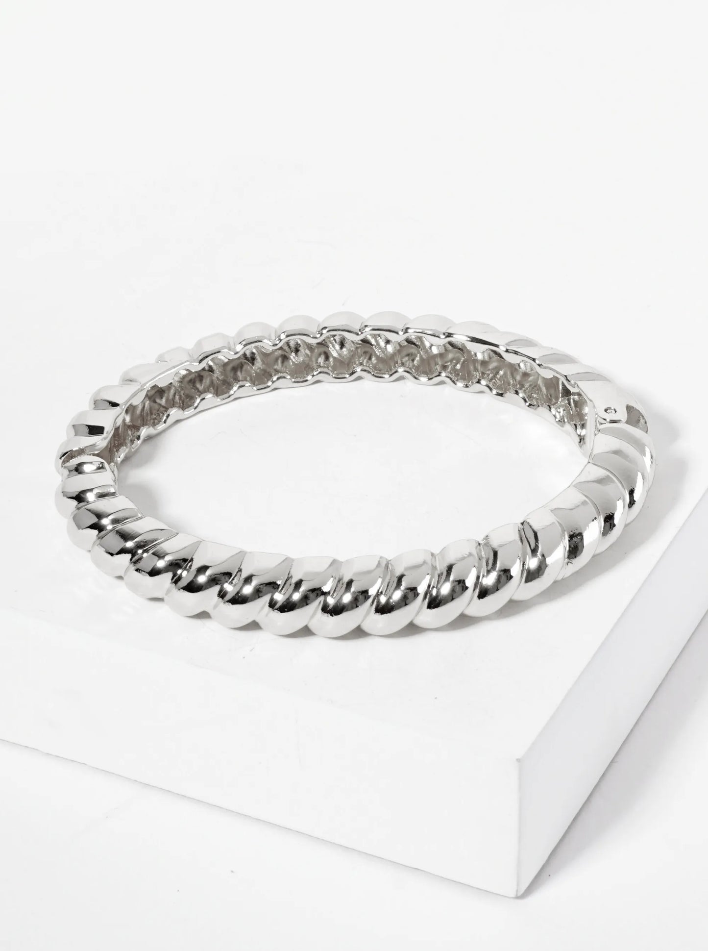 Polished Metal Braided Chunky Hinged Bangle Bracelet
