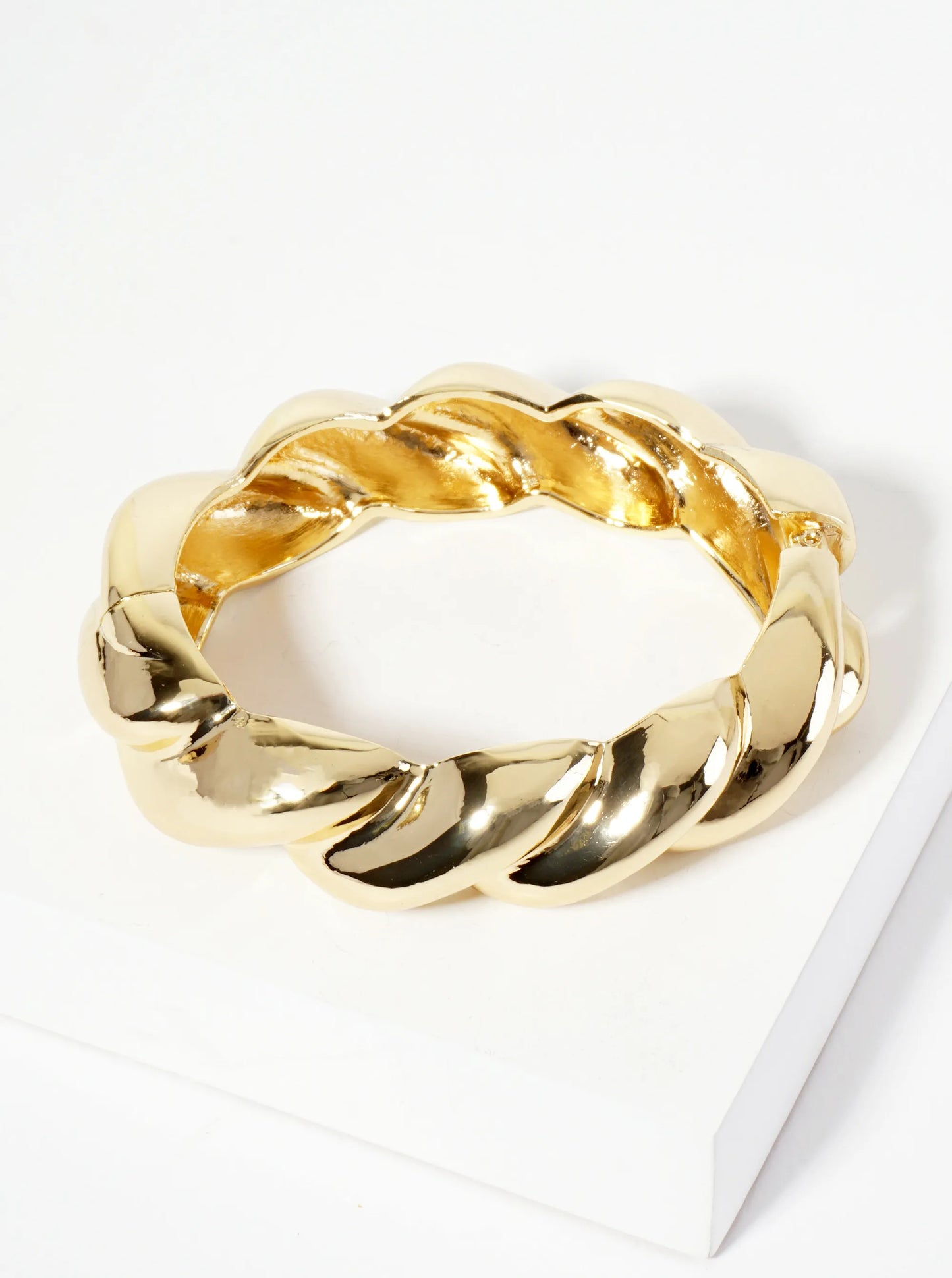 Polished Metal Braided Chunky Hinged Bangle Statement Bracelet