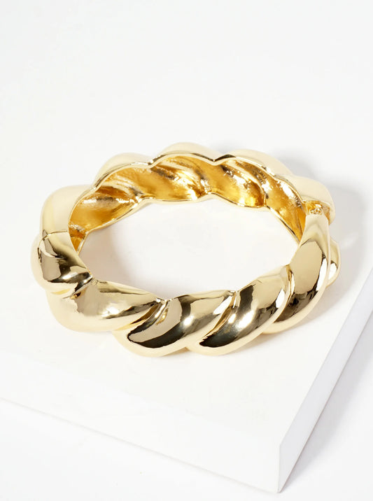 Polished Metal Braided Chunky Hinged Bangle Statement Bracelet