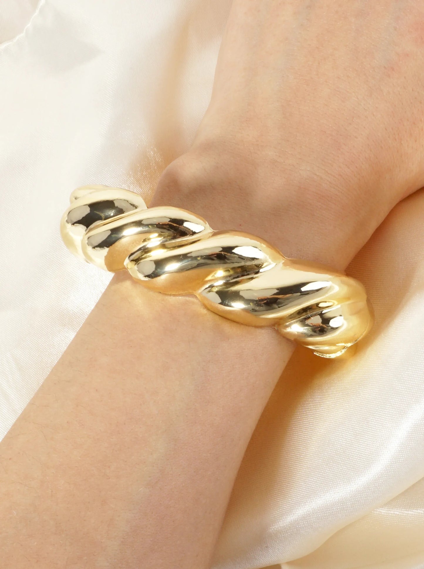 Polished Metal Braided Chunky Hinged Bangle Statement Bracelet