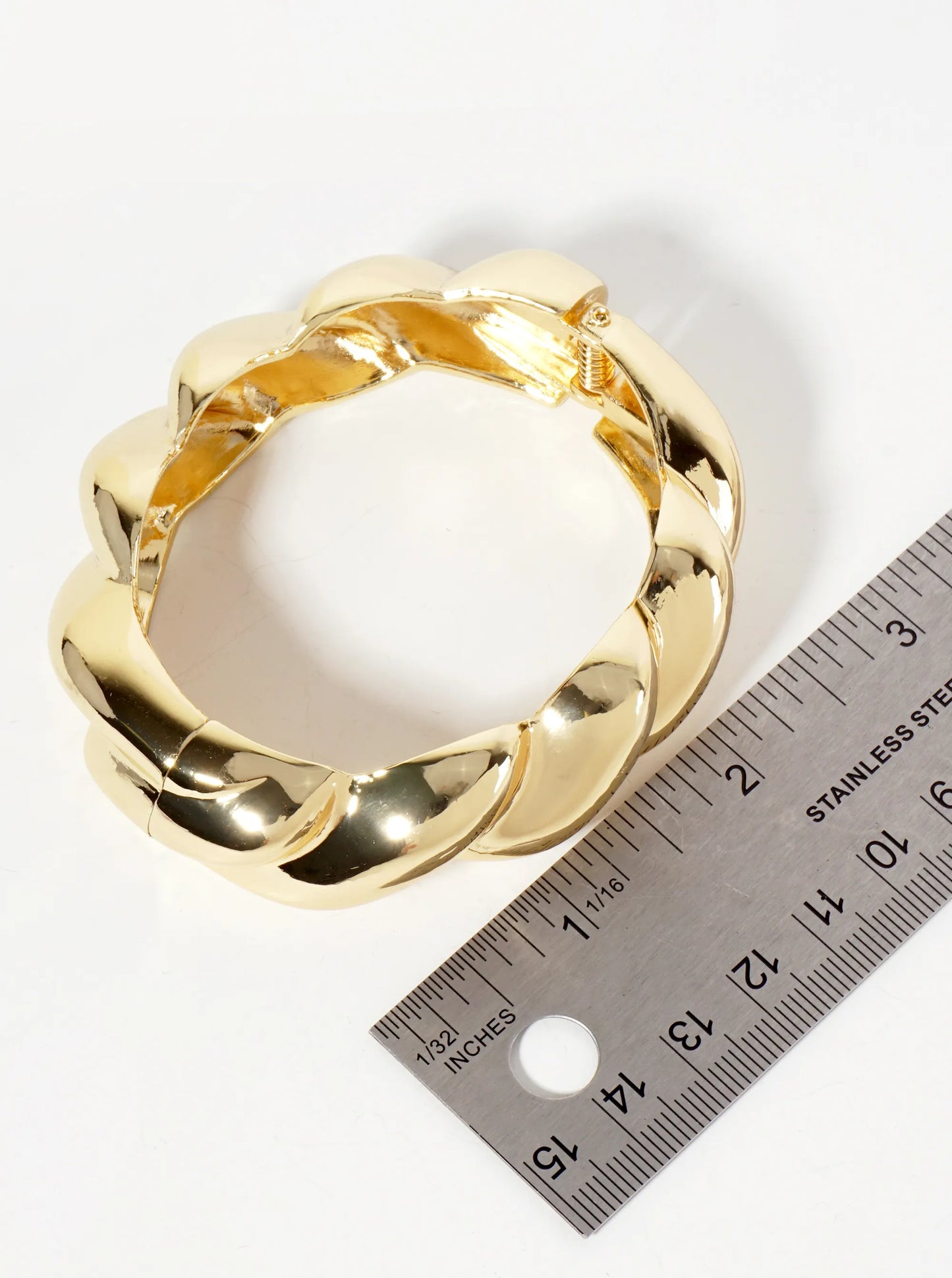Polished Metal Braided Chunky Hinged Bangle Statement Bracelet