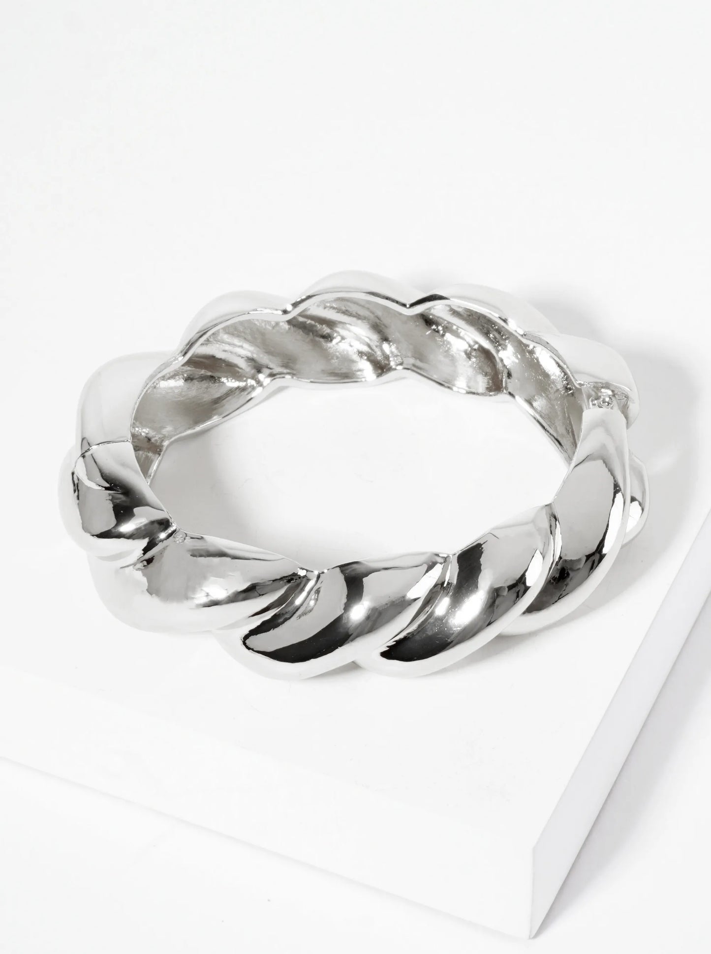 Polished Metal Braided Chunky Hinged Bangle Statement Bracelet