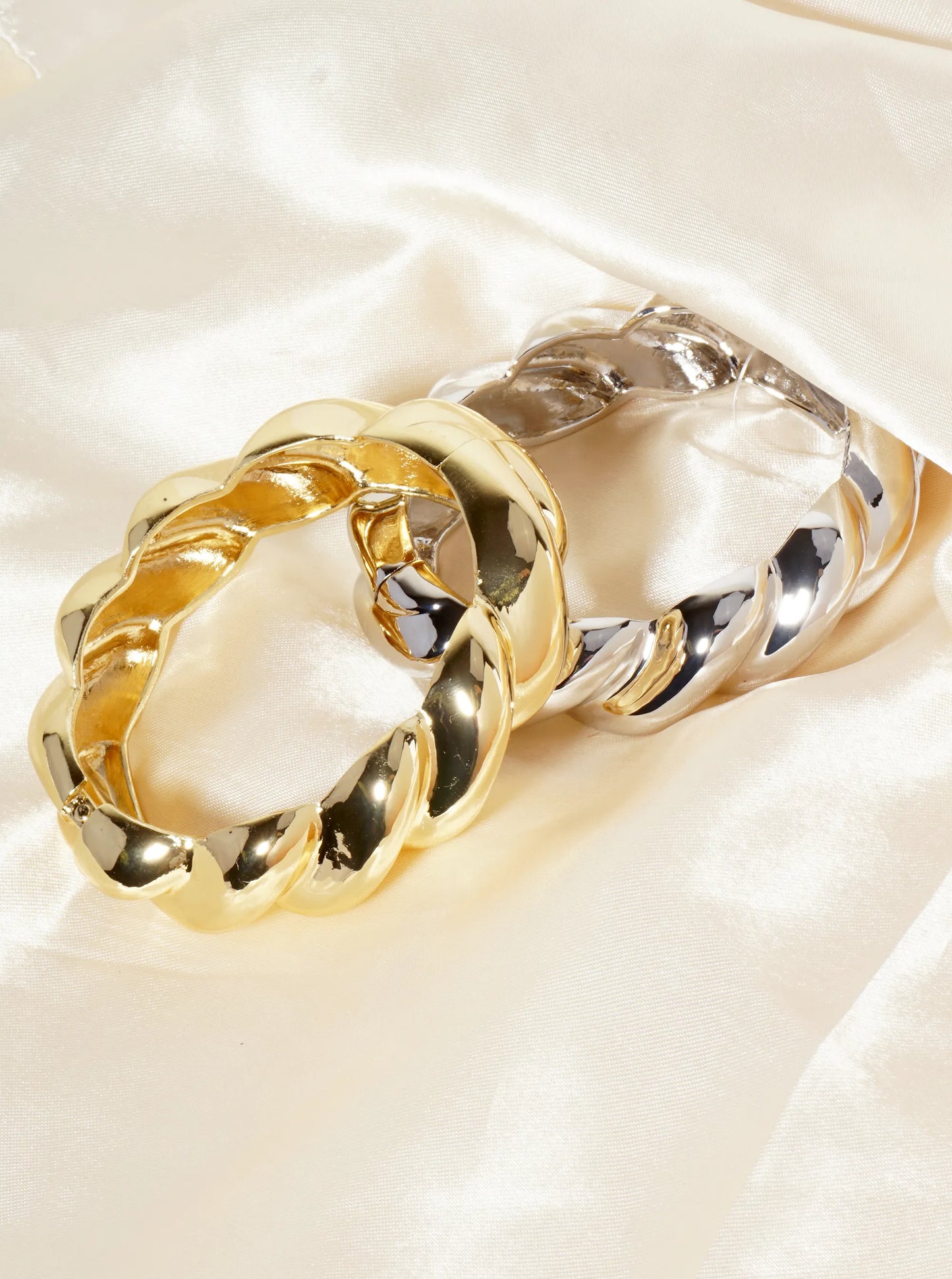 Polished Metal Braided Chunky Hinged Bangle Statement Bracelet