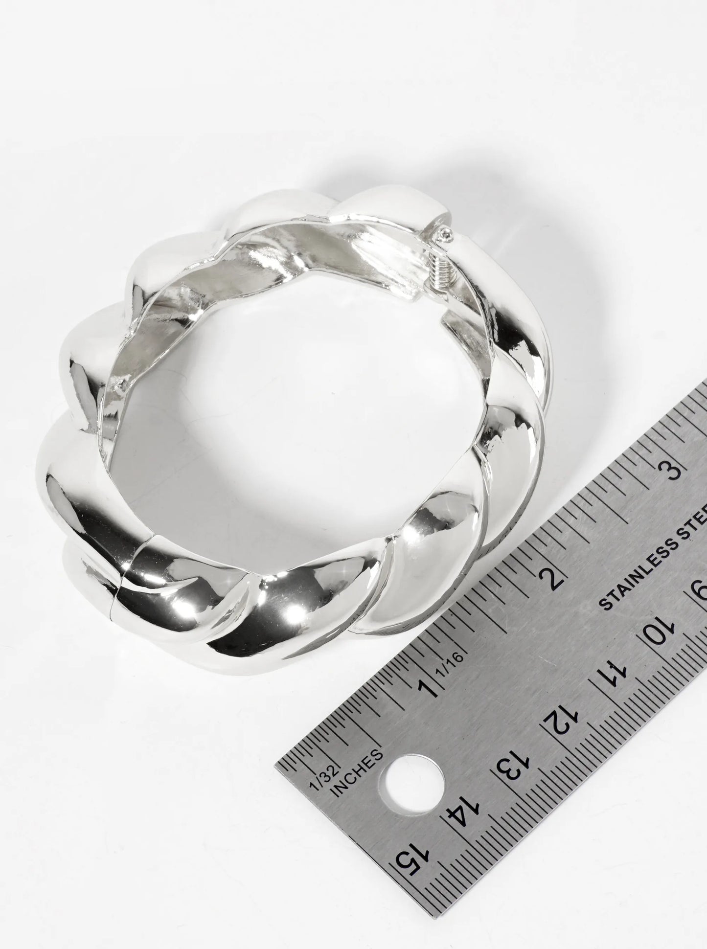 Polished Metal Braided Chunky Hinged Bangle Statement Bracelet