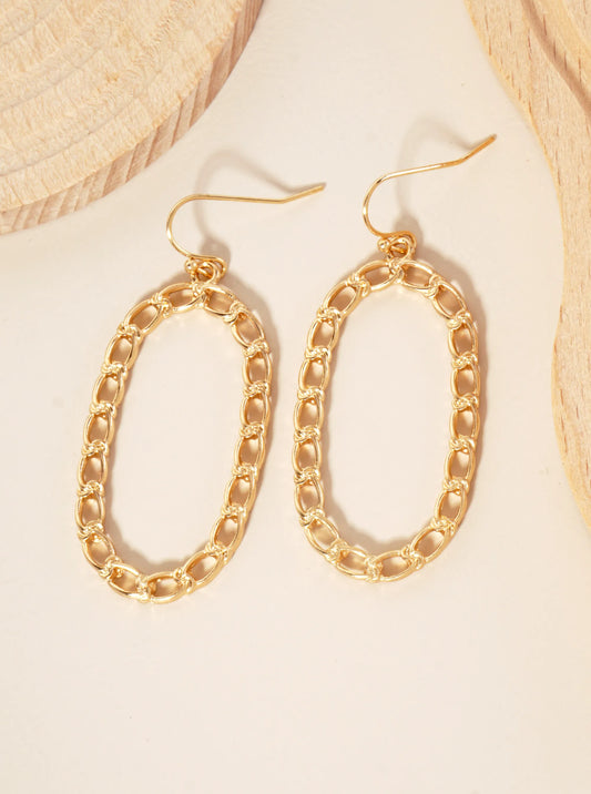 Polished Metal Braided Texture Oval Dangle Earrings
