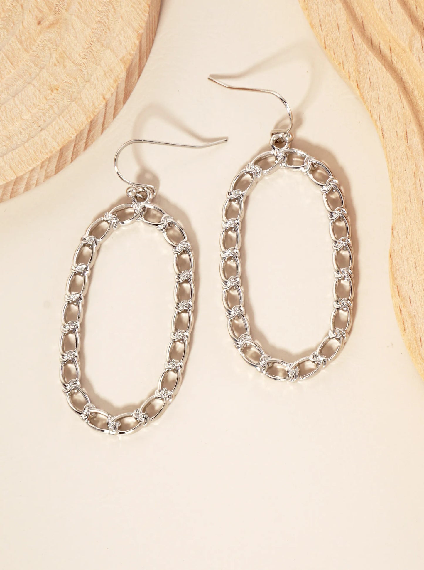 Polished Metal Braided Texture Oval Dangle Earrings