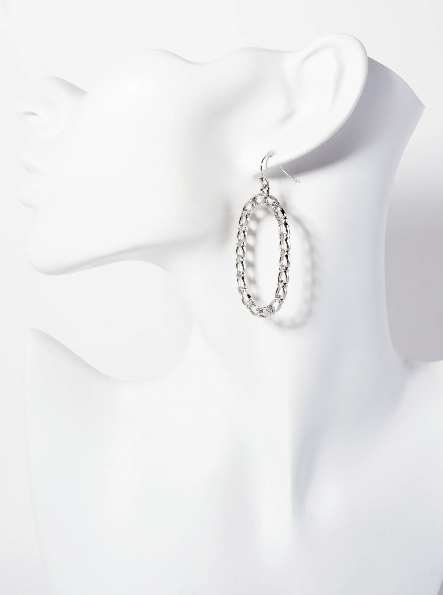 Polished Metal Braided Texture Oval Dangle Earrings