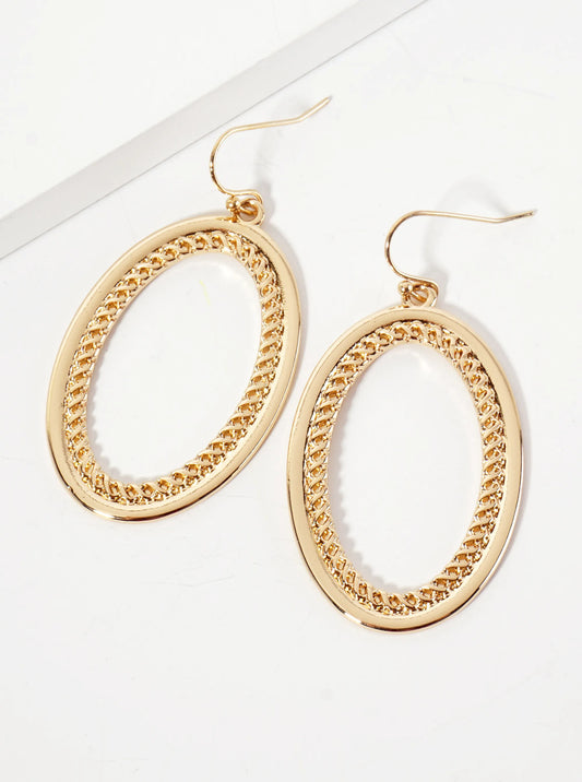 Polished Metal Braided-Texture Oval Dangle Earrings