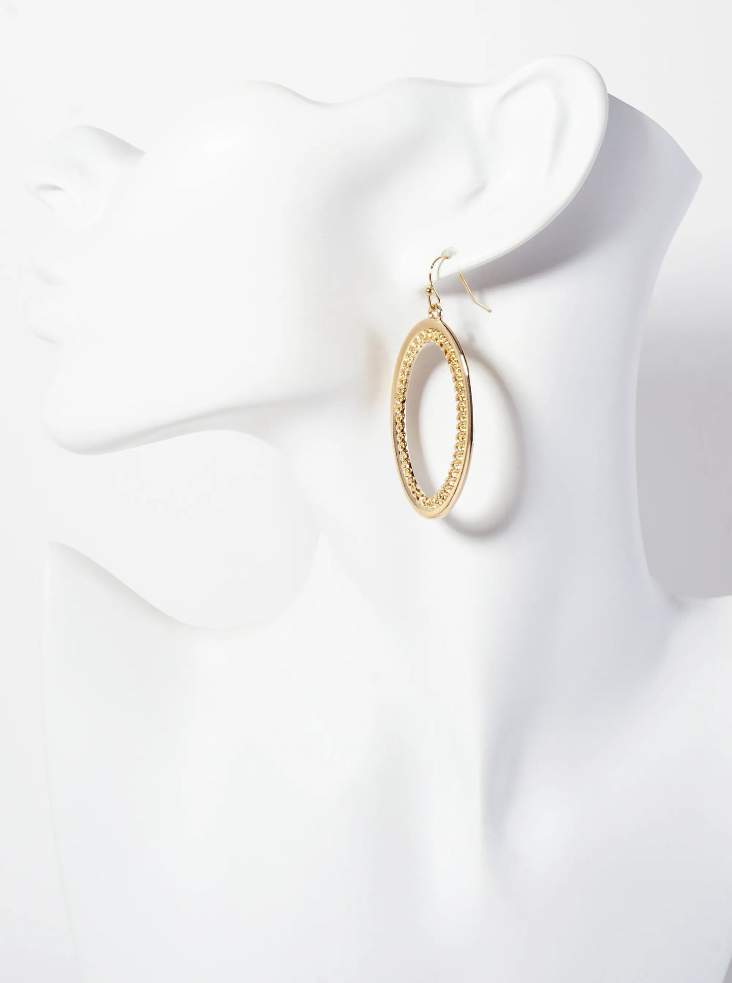 Polished Metal Braided-Texture Oval Dangle Earrings